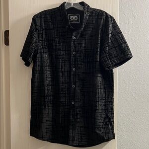Black Textured Casual Button Down Shirt